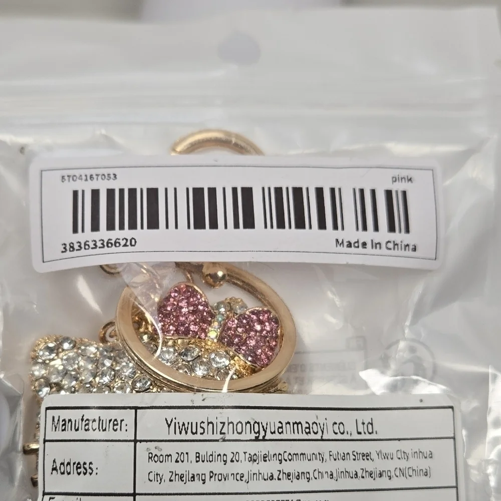 Hello Kitty Rhinestone Keychain Pink and Gold Tone